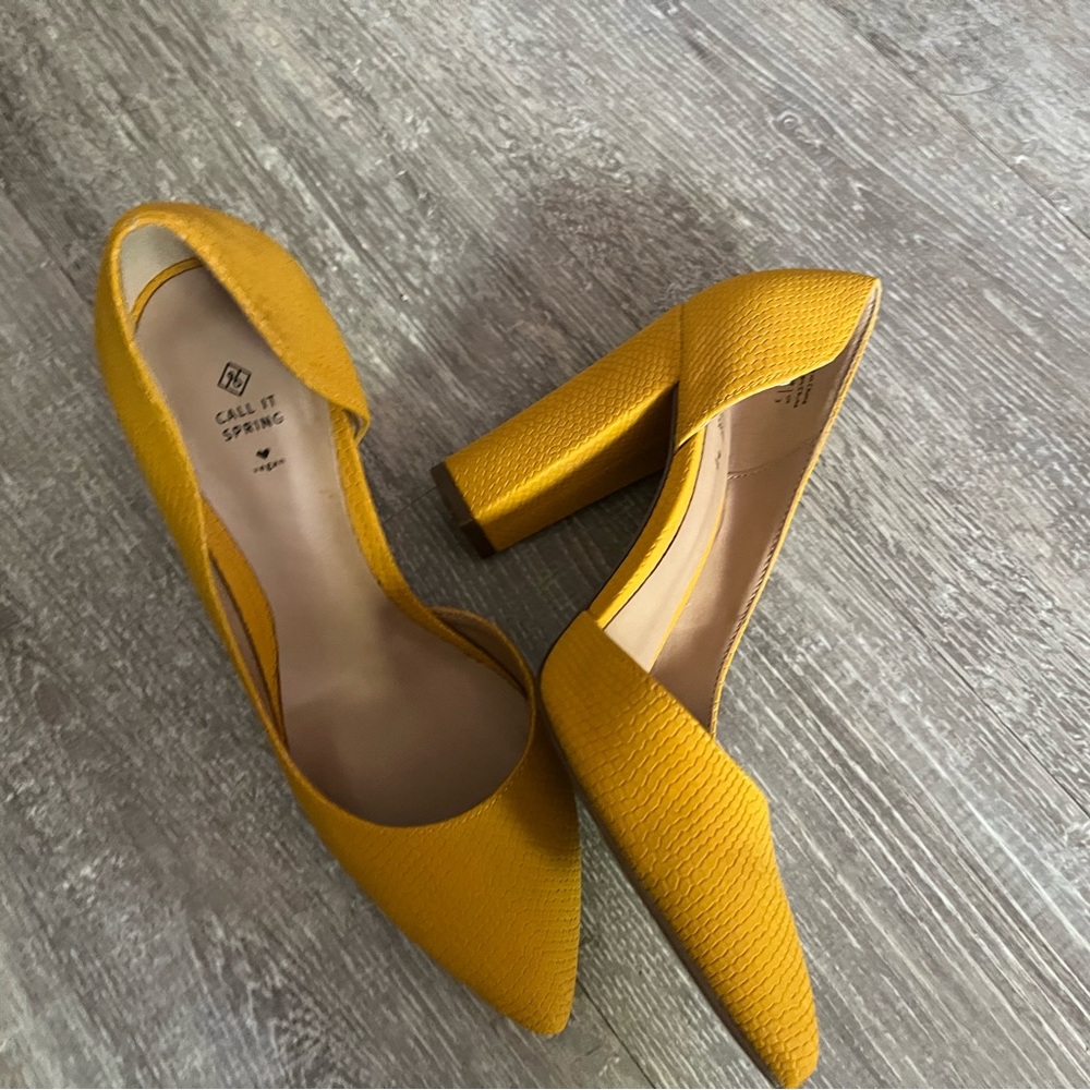 Call It Spring Mustard Yellow Textured Heels